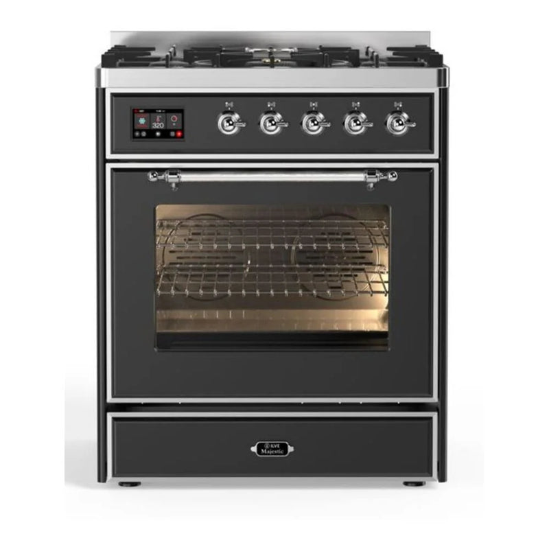 ILVE Majestic II 30" Dual Fuel Freestanding Range in Graphite Matte with Chrome Trim, UM30DNE3MGC