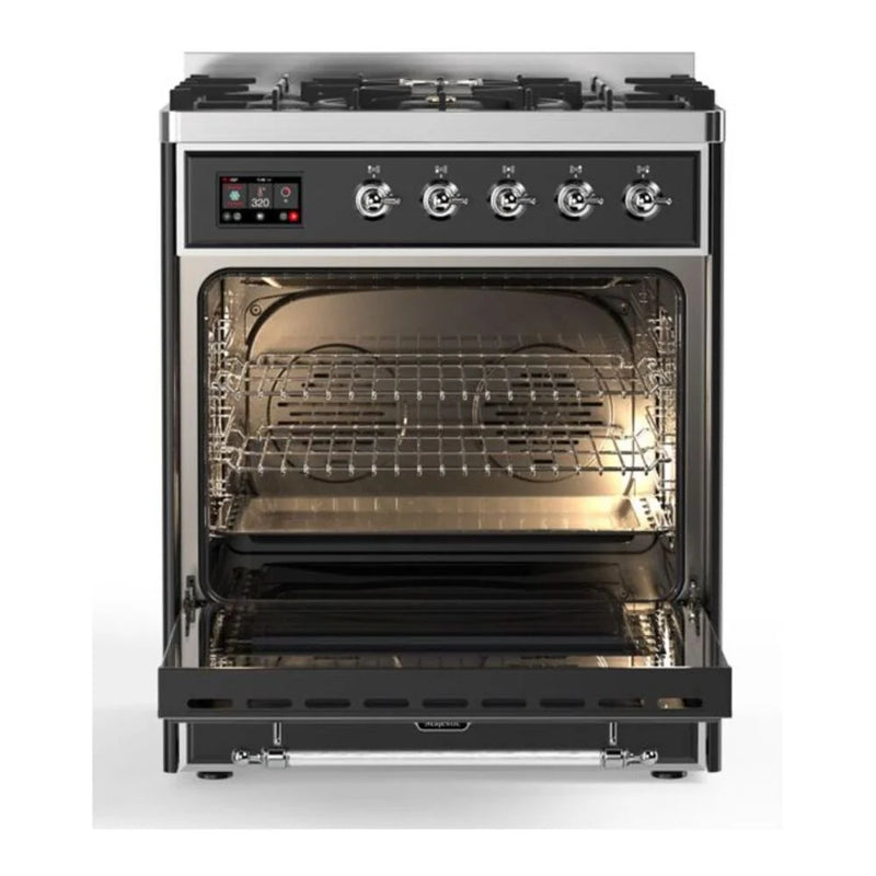 ILVE Majestic II 30" Dual Fuel Freestanding Range in Graphite Matte with Chrome Trim, UM30DNE3MGC