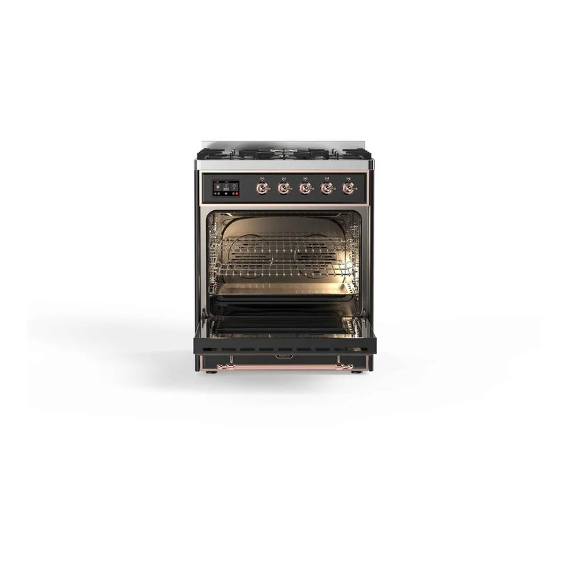 ILVE Majestic II 30" Dual Fuel Freestanding Range in Graphite Matte with Copper Trim, UM30DNE3MGP