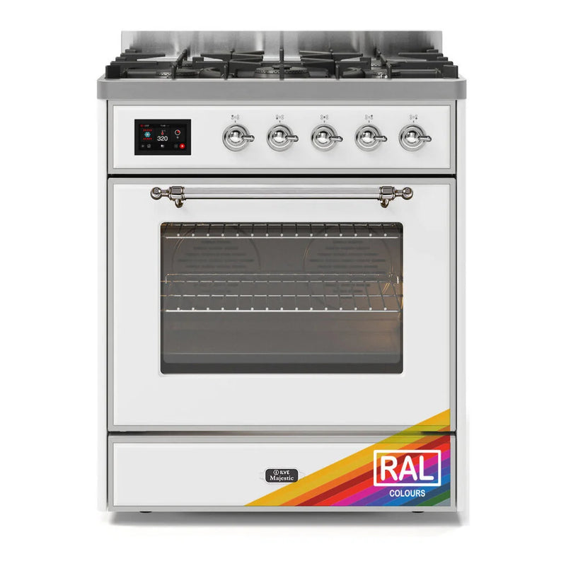 ILVE Majestic II 30" Dual Fuel Freestanding Range in RAL Color with Chrome Trim, UM30DNE3RAC