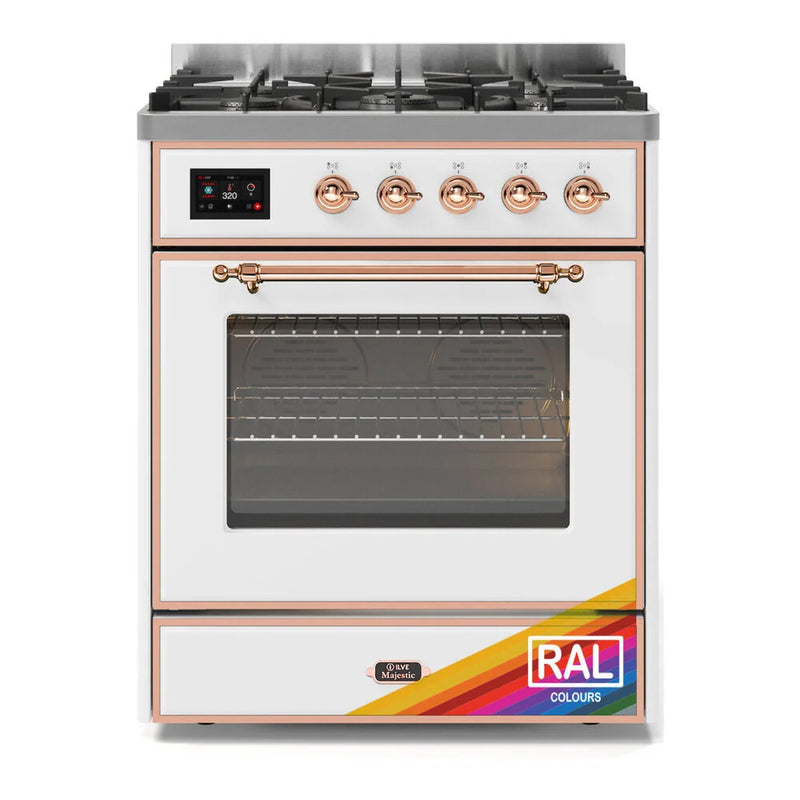 ILVE Majestic II 30" Dual Fuel Freestanding Range in RAL Color with Copper Trim, UM30DNE3RAPLP