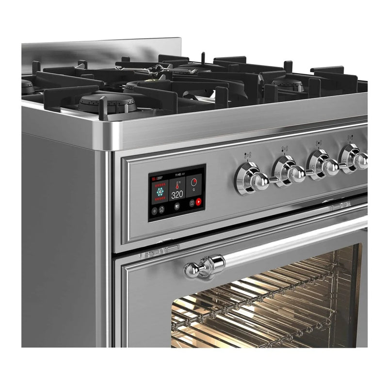 ILVE Majestic II 30" Dual Fuel Freestanding Range in Stainless Steel with Chrome Trim, UM30DNE3SSCLP