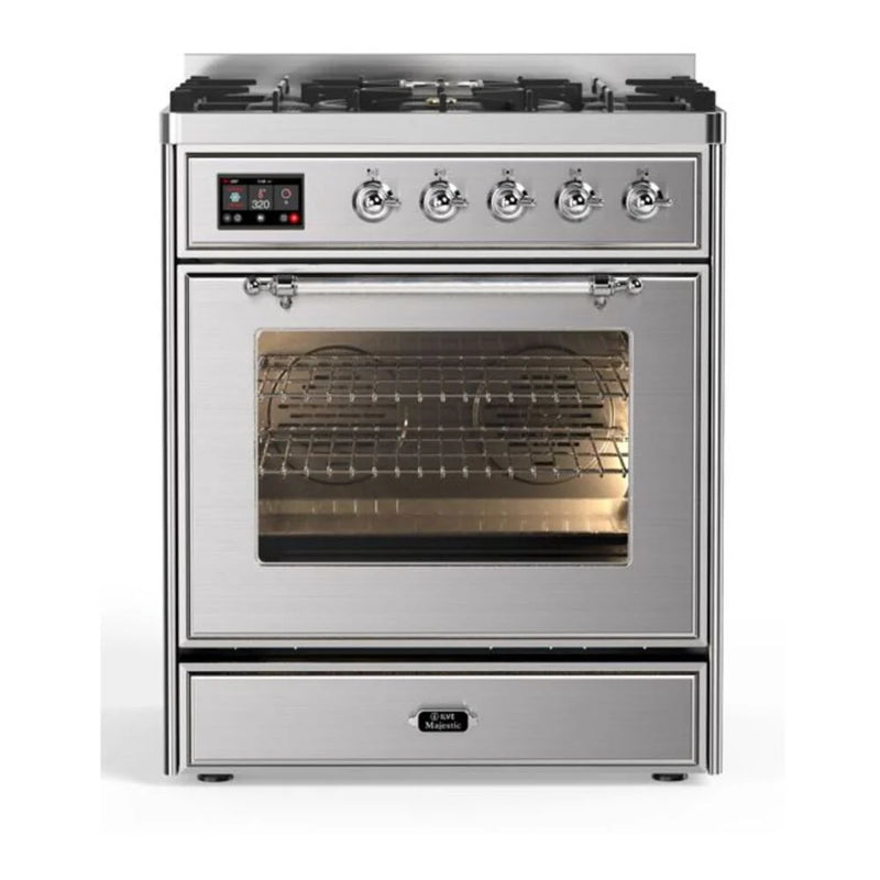 ILVE Majestic II 30" Dual Fuel Freestanding Range in Stainless Steel with Chrome Trim, UM30DNE3SSC
