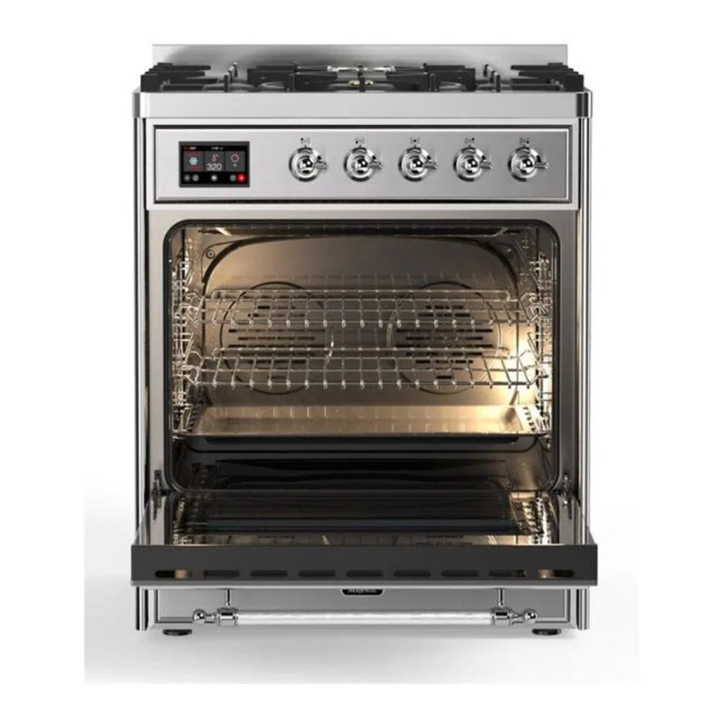 ILVE Majestic II 30" Dual Fuel Freestanding Range in Stainless Steel with Chrome Trim, UM30DNE3SSC