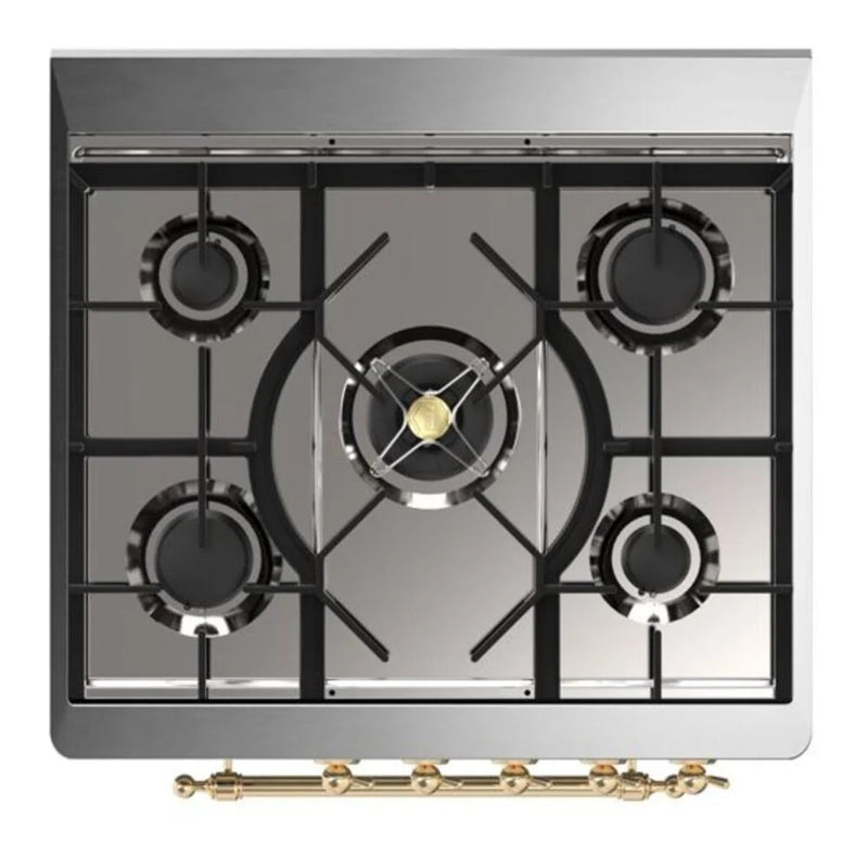 ILVE Majestic II 30" Dual Fuel Freestanding Range in Stainless Steel with Brass Trim, UM30DNE3SSGLP
