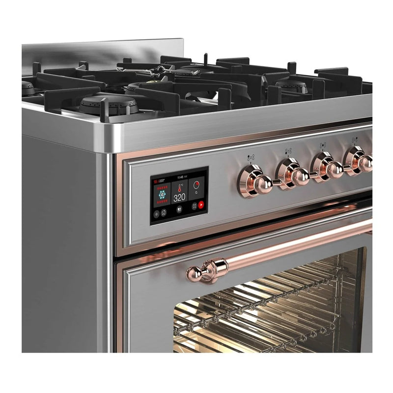 ILVE Majestic II 30" Dual Fuel Freestanding Range in Stainless Steel with Copper Trim, UM30DNE3SSPLP