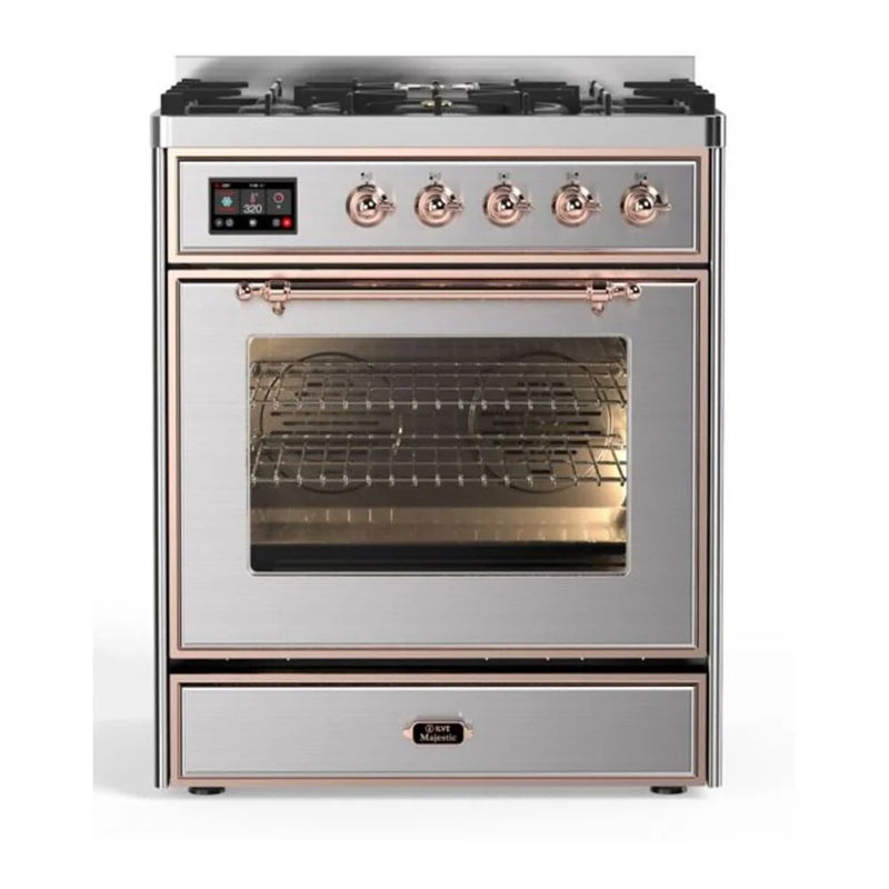 ILVE Majestic II 30" Dual Fuel Freestanding Range in Stainless Steel with Copper Trim, UM30DNE3SSP