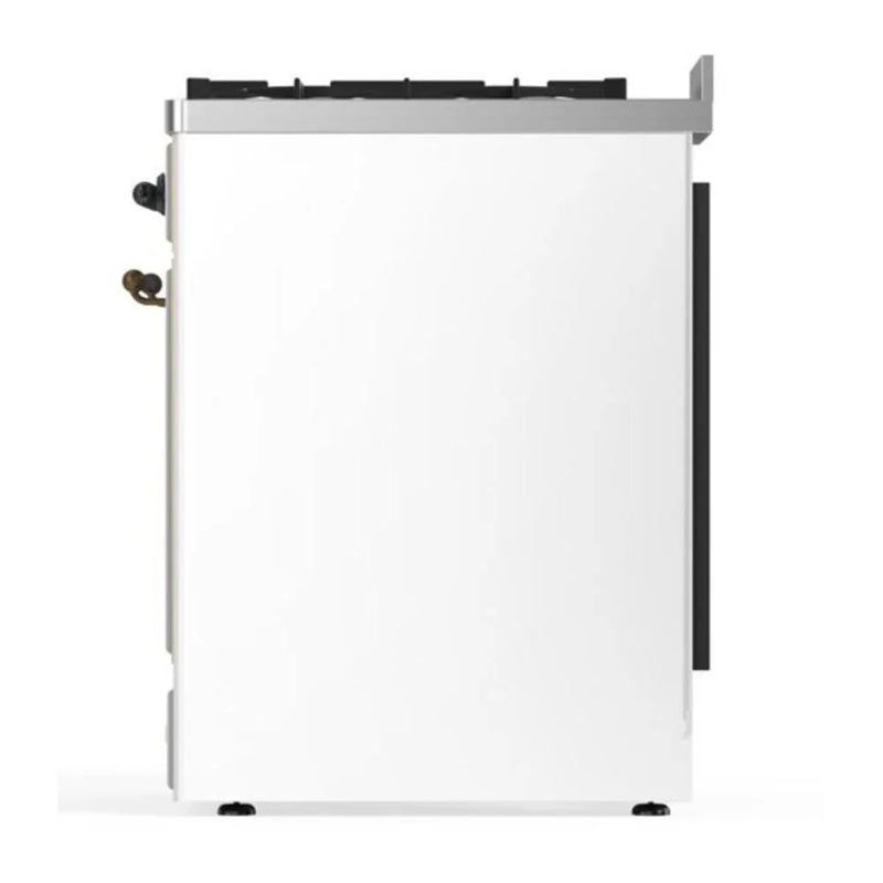 ILVE Majestic II 30" Dual Fuel Freestanding Range in White with Burnished Trim, UM30DNE3WHBLP