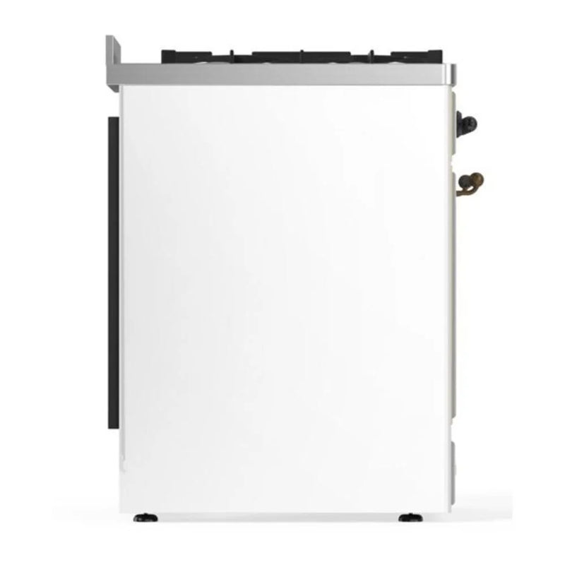 ILVE Majestic II 30" Dual Fuel Freestanding Range in White with Burnished Trim, UM30DNE3WHBLP