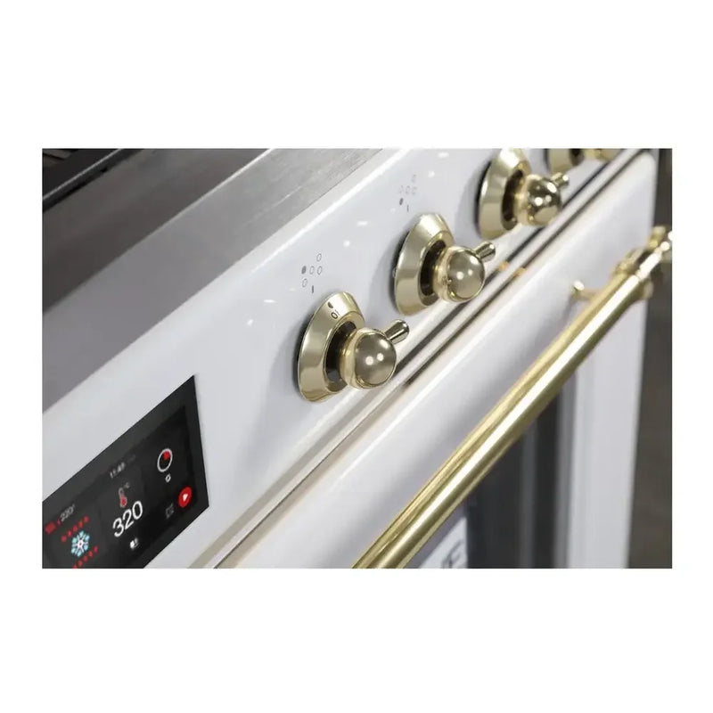 ILVE Majestic II 30" Dual Fuel Freestanding Range in White with Brass Trim, UM30DNE3WHGLP
