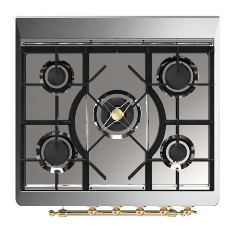 ILVE Majestic II 30" Dual Fuel Freestanding Range in White with Brass Trim, UM30DNE3WHGLP