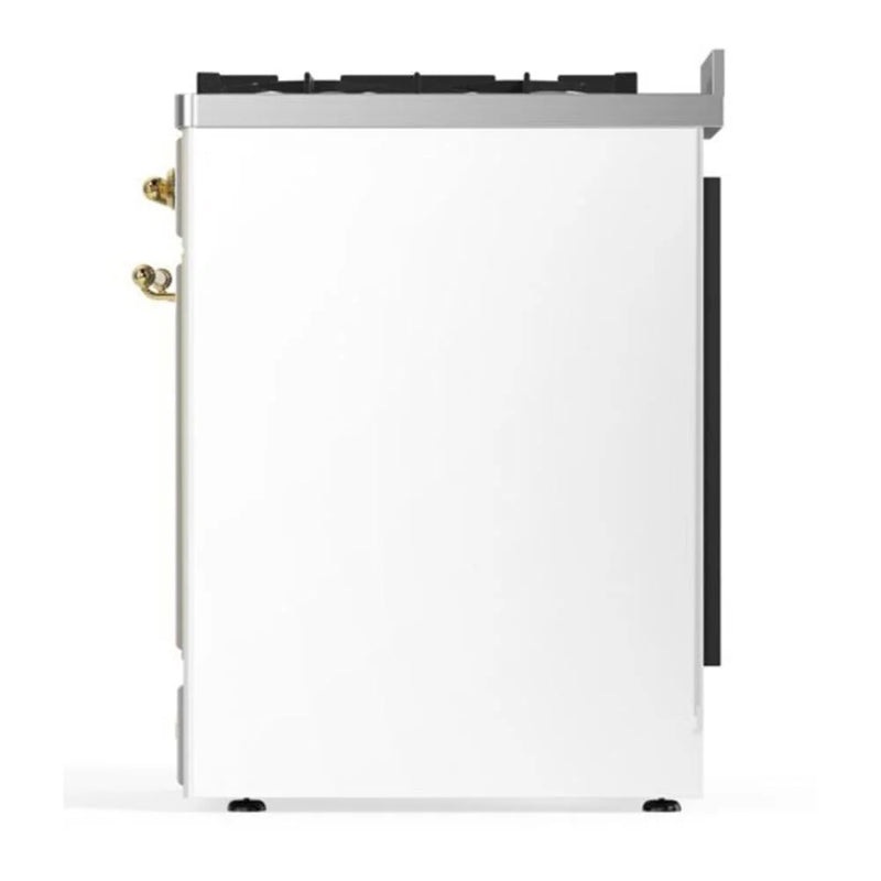 ILVE Majestic II 30" Dual Fuel Freestanding Range in White with Brass Trim, UM30DNE3WHGLP