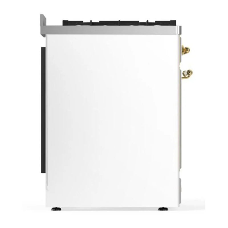 ILVE Majestic II 30" Dual Fuel Freestanding Range in White with Brass Trim, UM30DNE3WHGLP