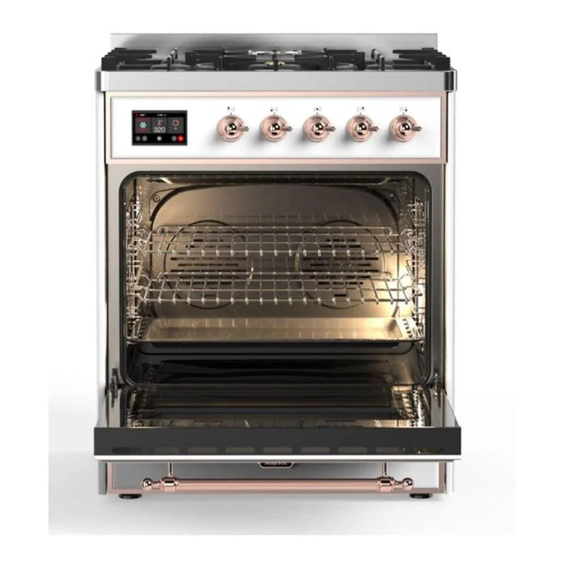 ILVE Majestic II 30" Dual Fuel Freestanding Range in White with Copper Trim, UM30DNE3WHPLP