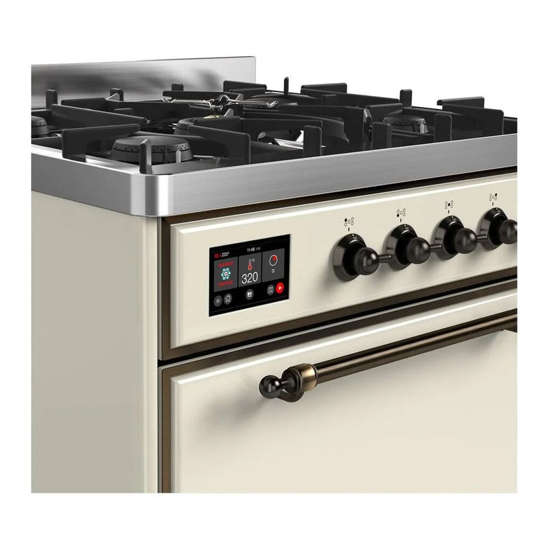 ILVE Majestic II 30" Dual Fuel Freestanding Range in Antique White with Burnished Trim, UM30DQNE3AWB