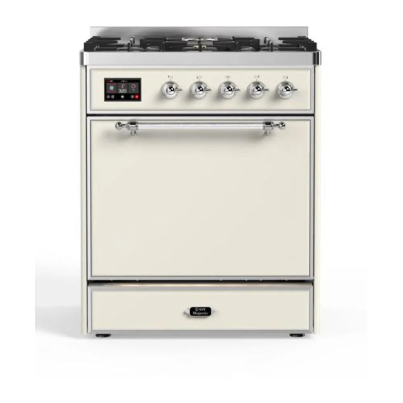 ILVE Majestic II 30" Dual Fuel Freestanding Range in Antique White with Chrome Trim, UM30DQNE3AWCLP