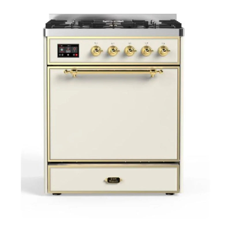 ILVE Majestic II 30" Dual Fuel Freestanding Range in Antique White with Brass Trim, UM30DQNE3AWG