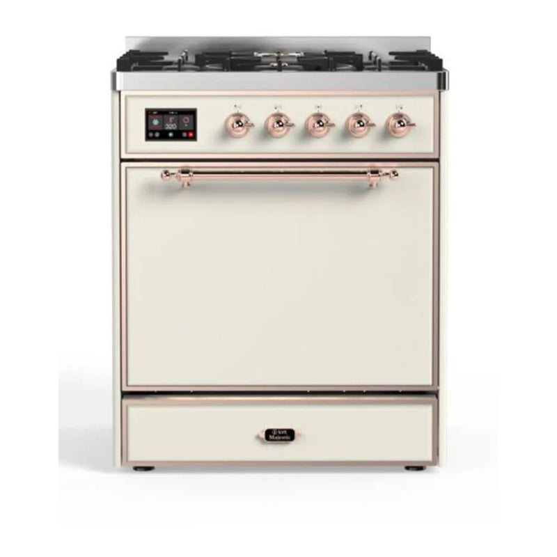 ILVE Majestic II 30" Dual Fuel Freestanding Range in Antique White with Copper Trim, UM30DQNE3AWP