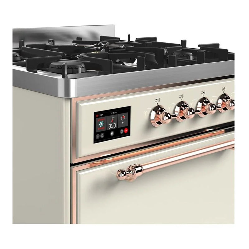 ILVE Majestic II 30" Dual Fuel Freestanding Range in Antique White with Copper Trim, UM30DQNE3AWP