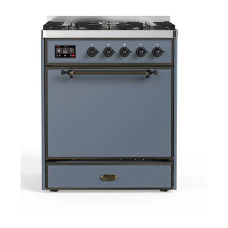 ILVE Majestic II 30" Dual Fuel Freestanding Range in Blue Grey with Burnished Trim, UM30DQNE3BGB