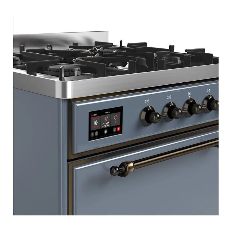 ILVE Majestic II 30" Dual Fuel Freestanding Range in Blue Grey with Burnished Trim, UM30DQNE3BGB