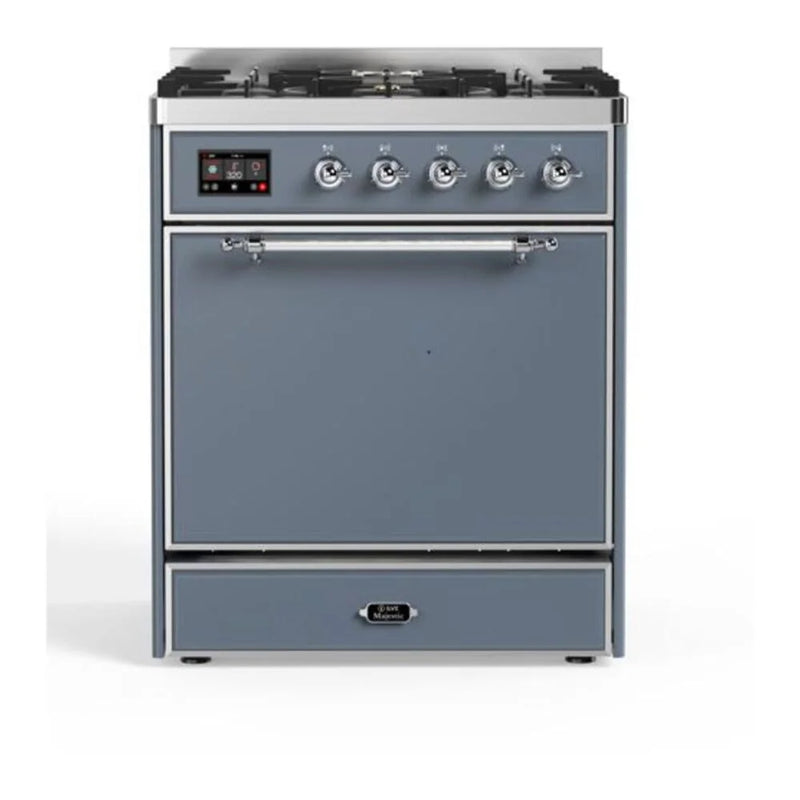 ILVE Majestic II 30" Dual Fuel Freestanding Range in Blue Grey with Chrome Trim, UM30DQNE3BGCLP
