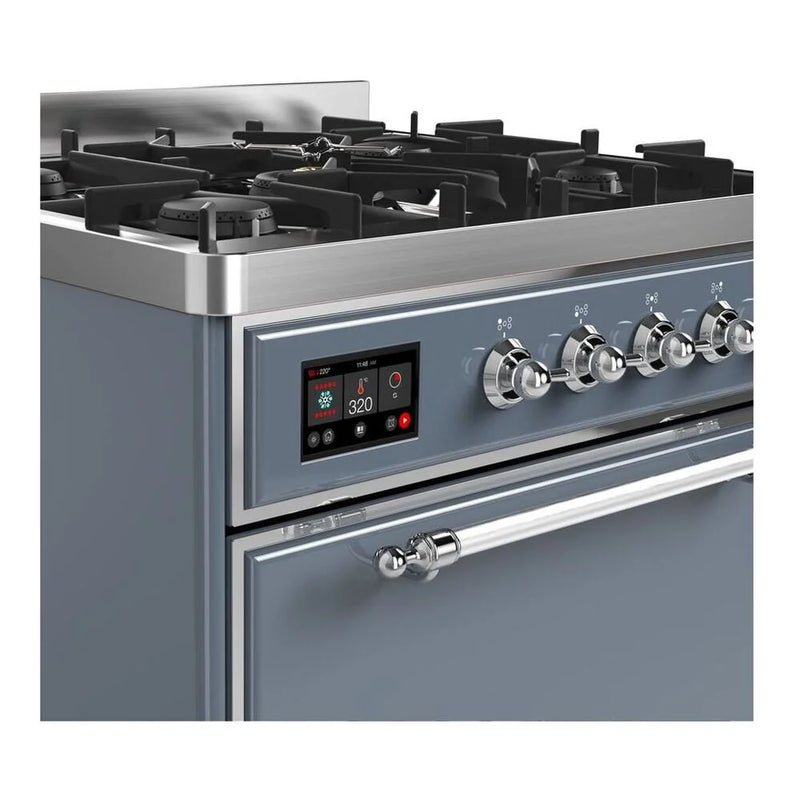 ILVE Majestic II 30" Dual Fuel Freestanding Range in Blue Grey with Chrome Trim, UM30DQNE3BGC
