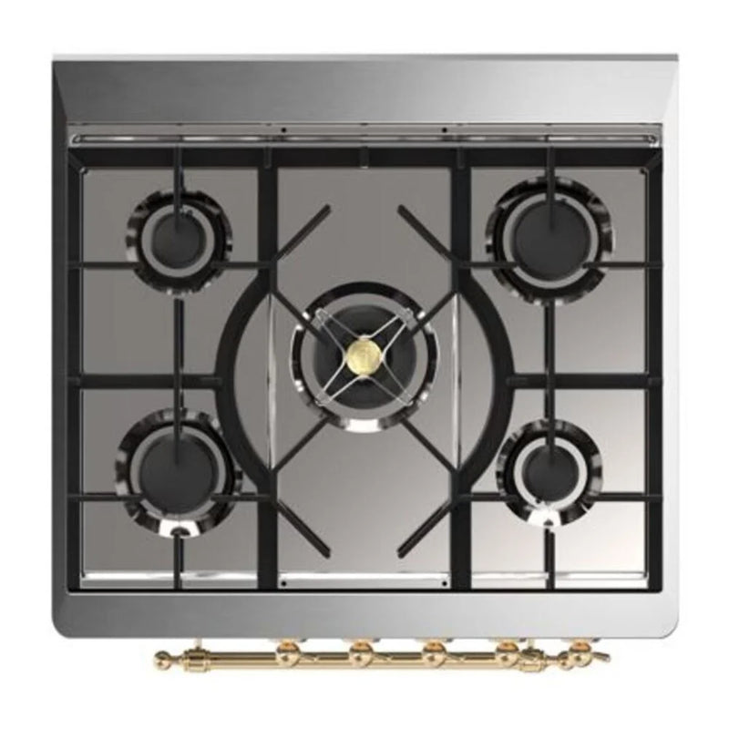 ILVE Majestic II 30" Dual Fuel Freestanding Range in Blue Grey with Brass Trim, UM30DQNE3BGGLP