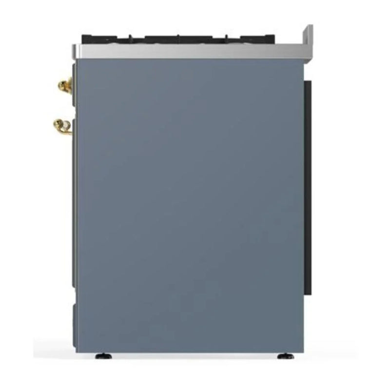 ILVE Majestic II 30" Dual Fuel Freestanding Range in Blue Grey with Brass Trim, UM30DQNE3BGGLP
