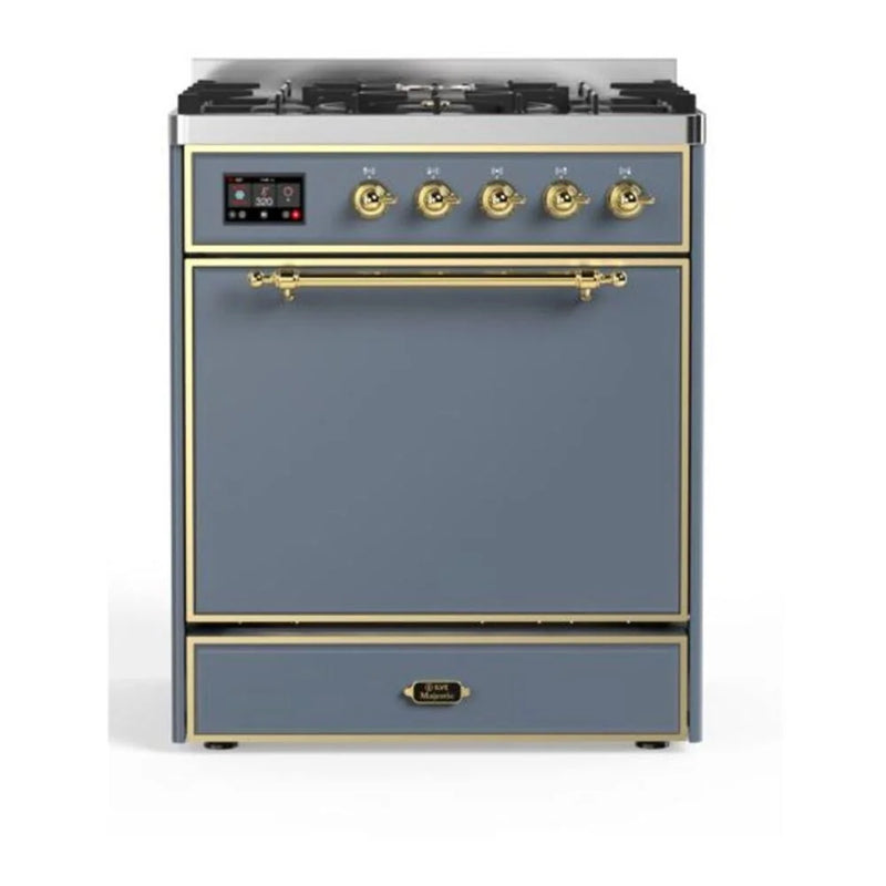ILVE Majestic II 30" Dual Fuel Freestanding Range in Blue Grey with Brass Trim, UM30DQNE3BGG