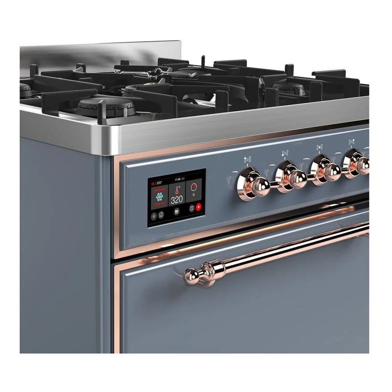 ILVE Majestic II 30" Dual Fuel Freestanding Range in Blue Grey with Copper Trim, UM30DQNE3BGP