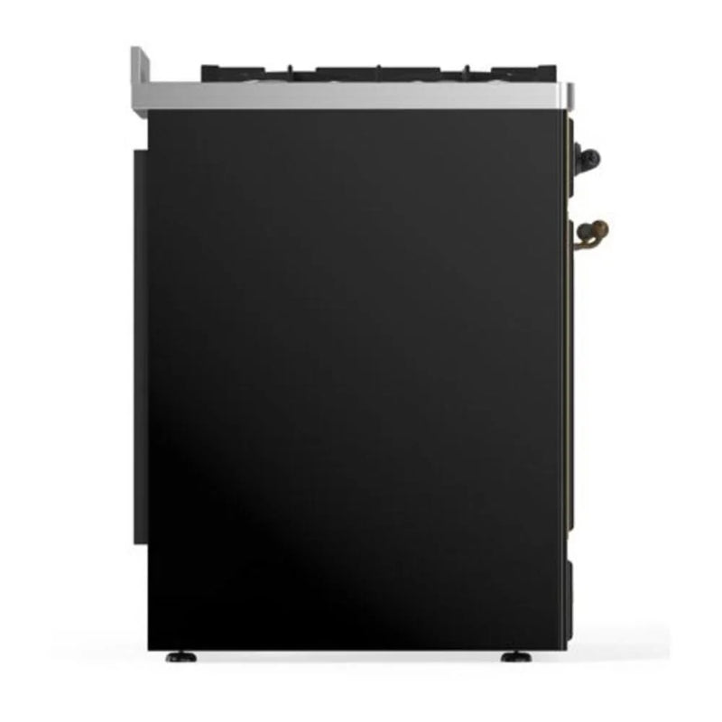 ILVE Majestic II 30" Dual Fuel Freestanding Range in Glossy Black with Burnished Trim, UM30DQNE3BKBLP