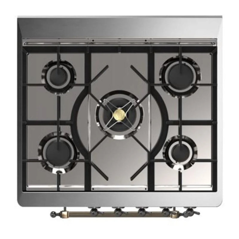 ILVE Majestic II 30" Dual Fuel Freestanding Range in Glossy Black with Burnished Trim, UM30DQNE3BKB