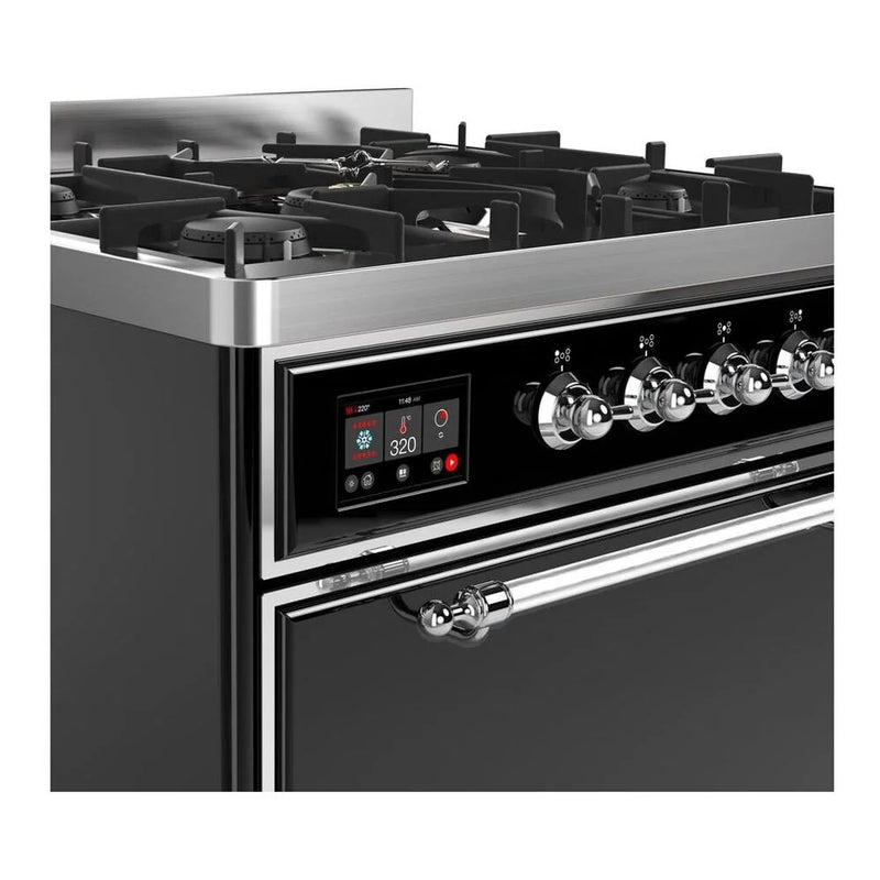 ILVE Majestic II 30" Dual Fuel Freestanding Range in Glossy Black with Chrome Trim, UM30DQNE3BKC