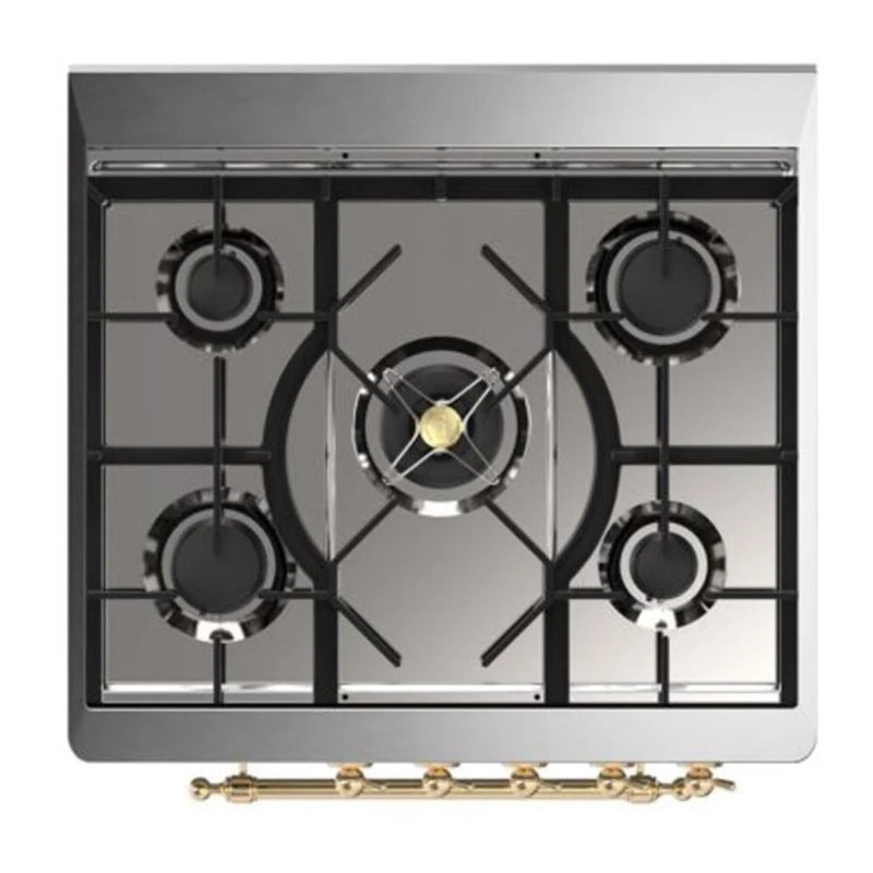 ILVE Majestic II 30" Dual Fuel Freestanding Range in Glossy Black with Brass Trim, UM30DQNE3BKGLP