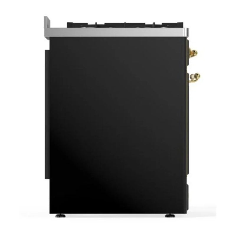 ILVE Majestic II 30" Dual Fuel Freestanding Range in Glossy Black with Brass Trim, UM30DQNE3BKGLP