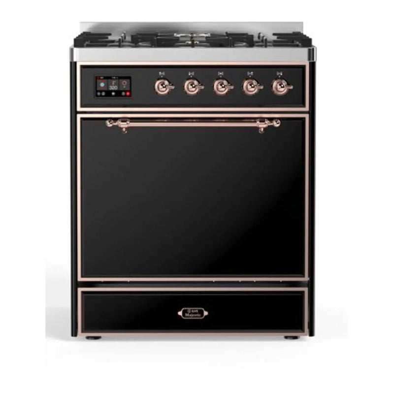ILVE Majestic II 30" Dual Fuel Freestanding Range in Glossy Black with Copper Trim, UM30DQNE3BKPLP