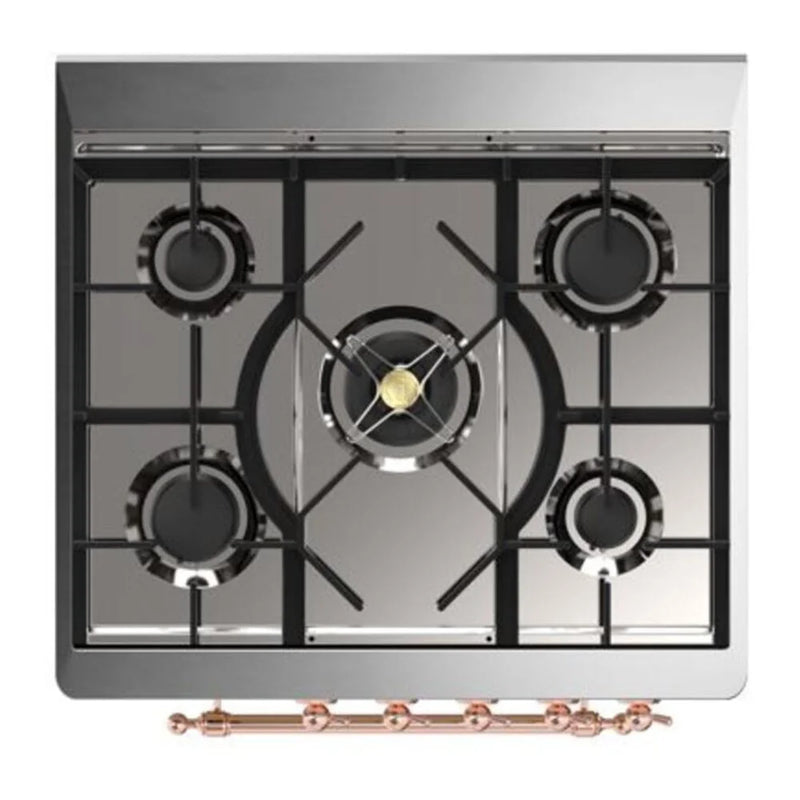 ILVE Majestic II 30" Dual Fuel Freestanding Range in Glossy Black with Copper Trim, UM30DQNE3BKPLP