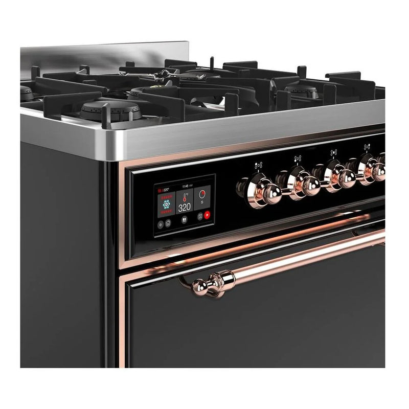 ILVE Majestic II 30" Dual Fuel Freestanding Range in Glossy Black with Copper Trim, UM30DQNE3BKP