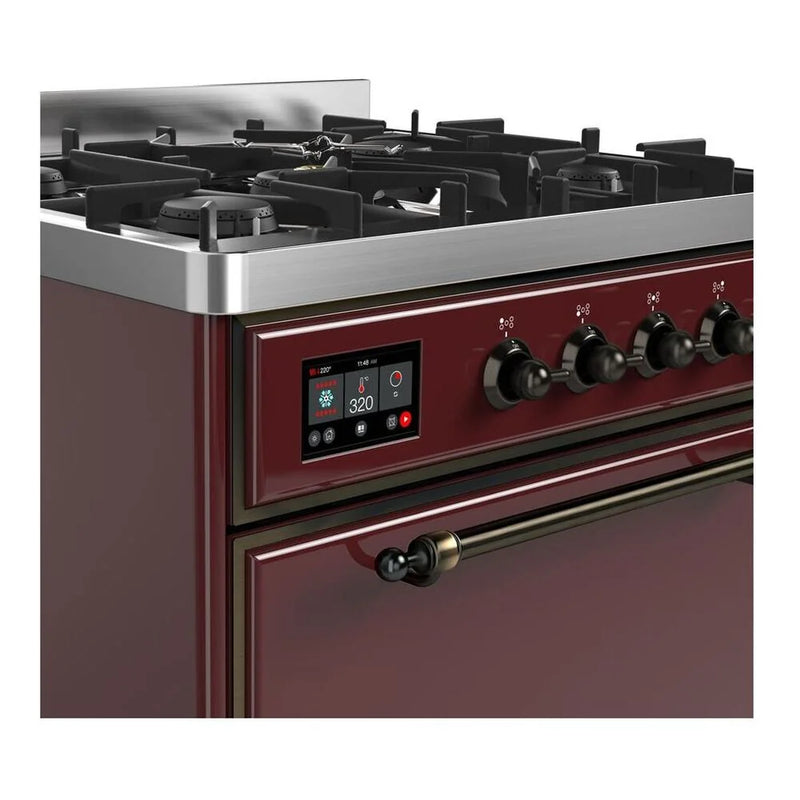 ILVE Majestic II 30" Dual Fuel Freestanding Range in Burgundy with Burnished Trim, UM30DQNE3BUB