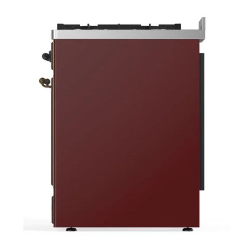 ILVE Majestic II 30" Dual Fuel Freestanding Range in Burgundy with Burnished Trim, UM30DQNE3BUB