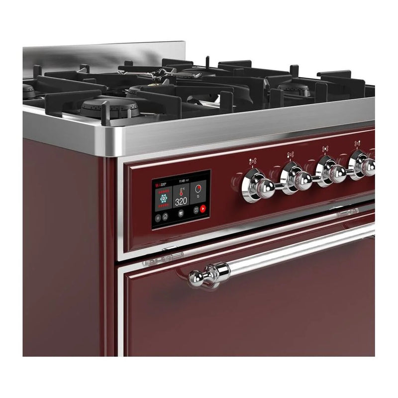 ILVE Majestic II 30" Dual Fuel Freestanding Range in Burgundy with Chrome Trim, UM30DQNE3BUC