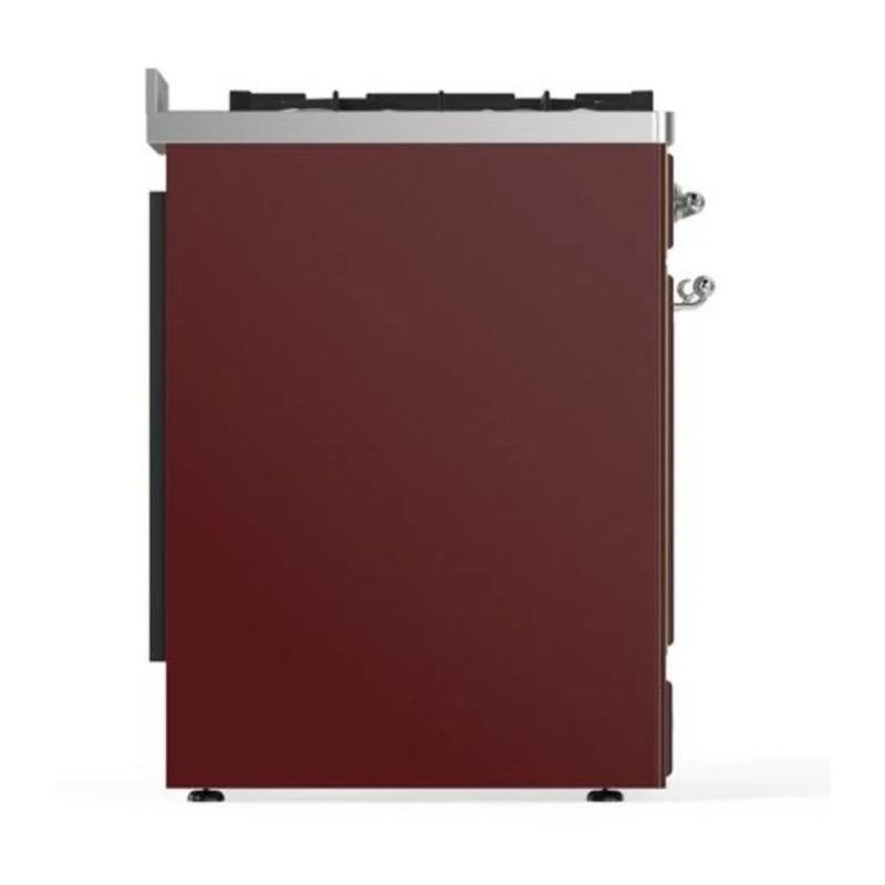 ILVE Majestic II 30" Dual Fuel Freestanding Range in Burgundy with Chrome Trim, UM30DQNE3BUC