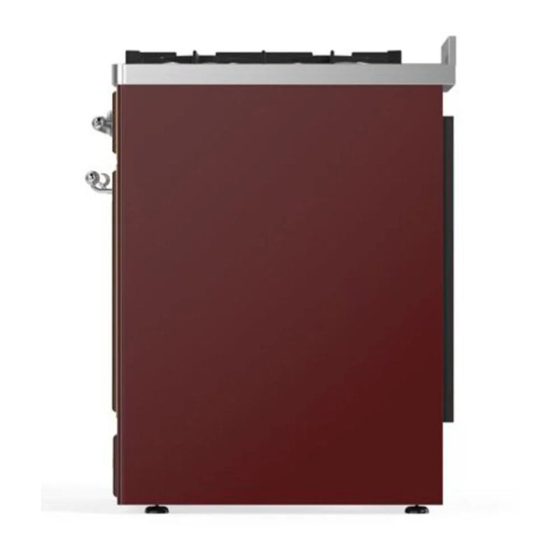 ILVE Majestic II 30" Dual Fuel Freestanding Range in Burgundy with Chrome Trim, UM30DQNE3BUC