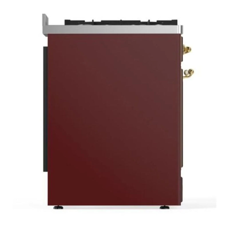 ILVE Majestic II 30" Dual Fuel Freestanding Range in Burgundy with Brass Trim, UM30DQNE3BUGLP
