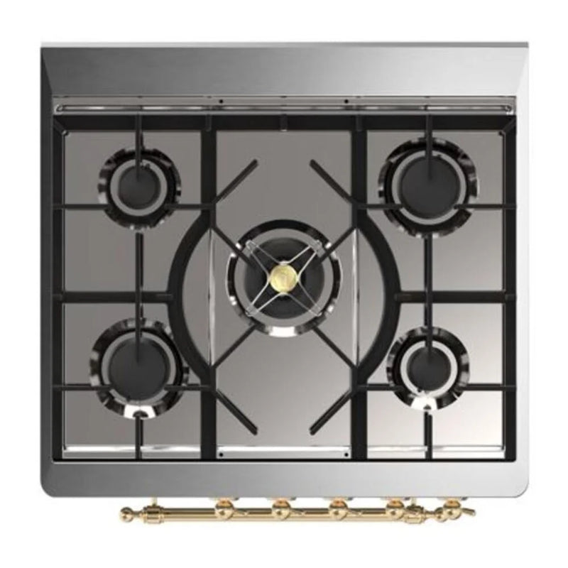 ILVE Majestic II 30" Dual Fuel Freestanding Range in Burgundy with Brass Trim, UM30DQNE3BUG