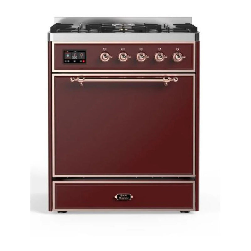 ILVE Majestic II 30" Dual Fuel Freestanding Range in Burgundy with Copper Trim, UM30DQNE3BUP