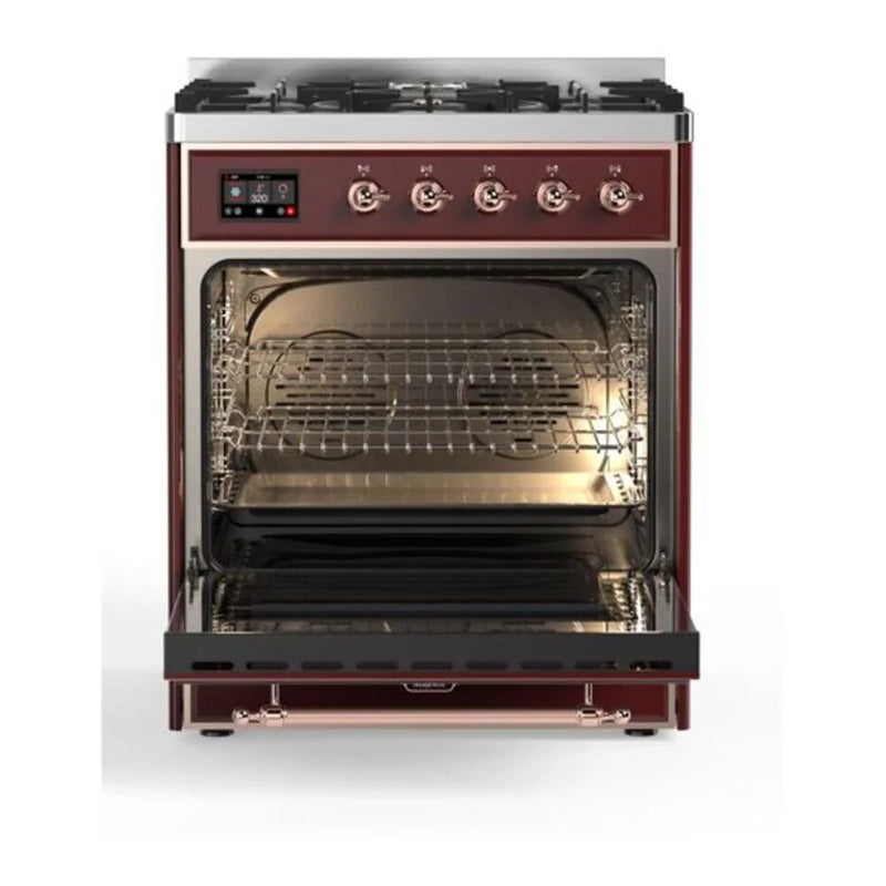ILVE Majestic II 30" Dual Fuel Freestanding Range in Burgundy with Copper Trim, UM30DQNE3BUP