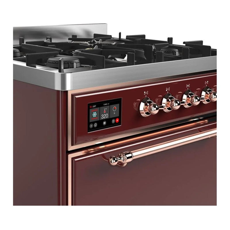 ILVE Majestic II 30" Dual Fuel Freestanding Range in Burgundy with Copper Trim, UM30DQNE3BUP