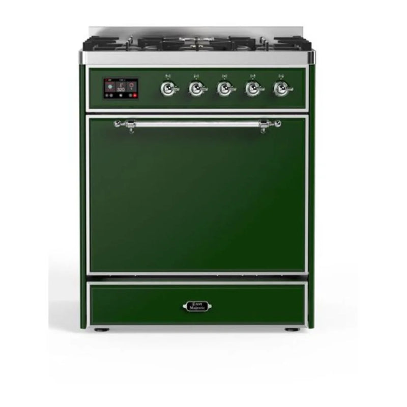 ILVE Majestic II 30" Dual Fuel Freestanding Range in Emerald Green with Chrome Trim, UM30DQNE3EGCLP